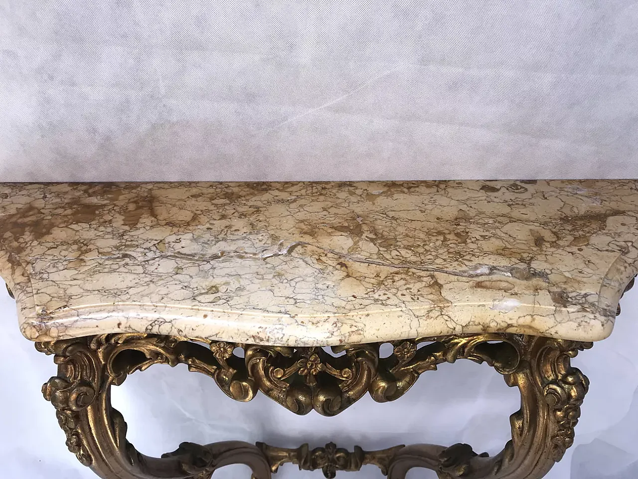 Gilded wood and marble console table in Louis XV style, 19th century 3