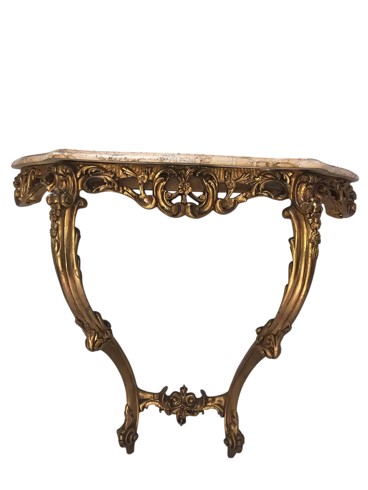 Gilded wood and marble console table in Louis XV style, 19th century 4