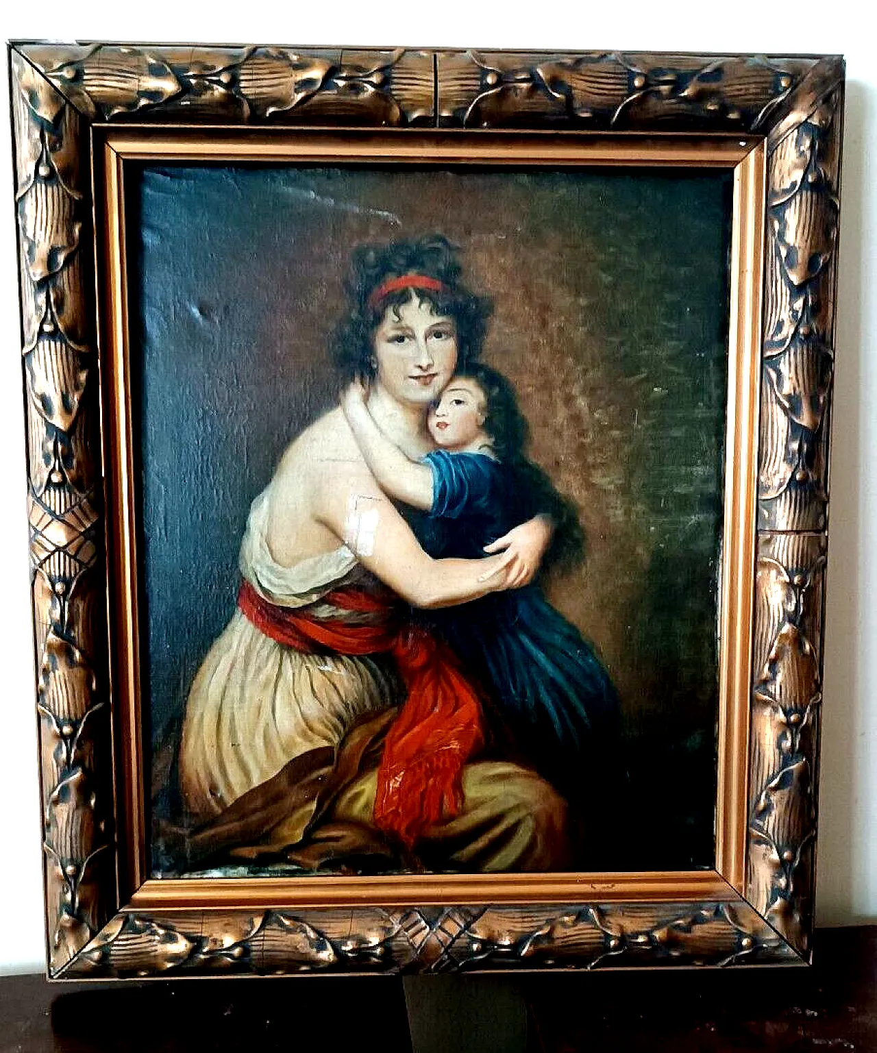 Ritratto di famiglia, olio su tela con cornice coeva, '800 1