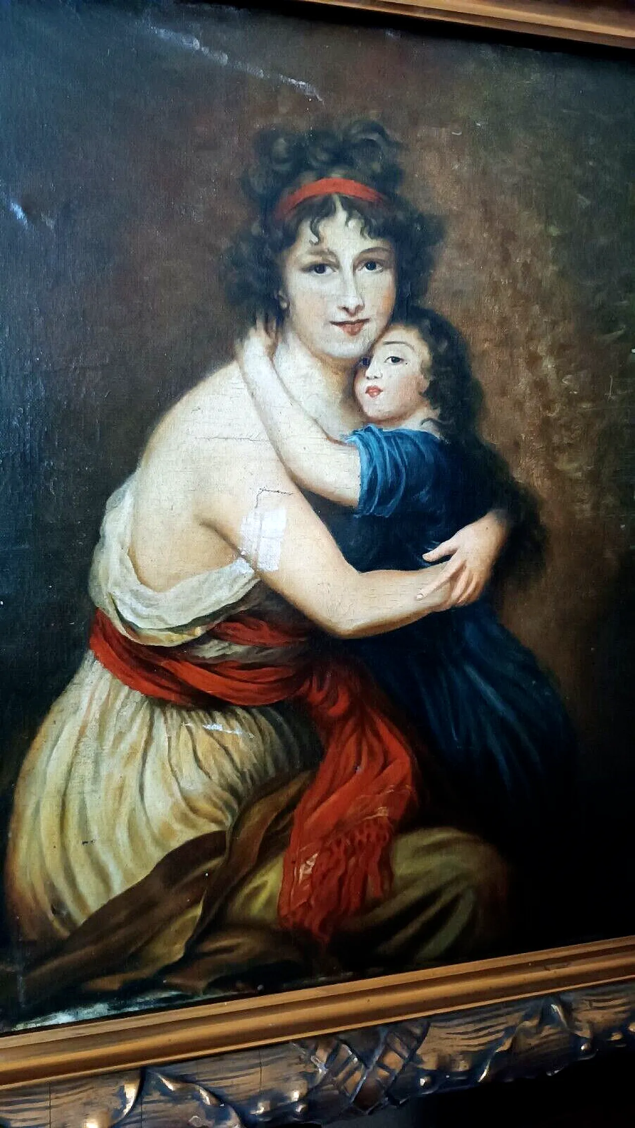 Ritratto di famiglia, olio su tela con cornice coeva, '800 3