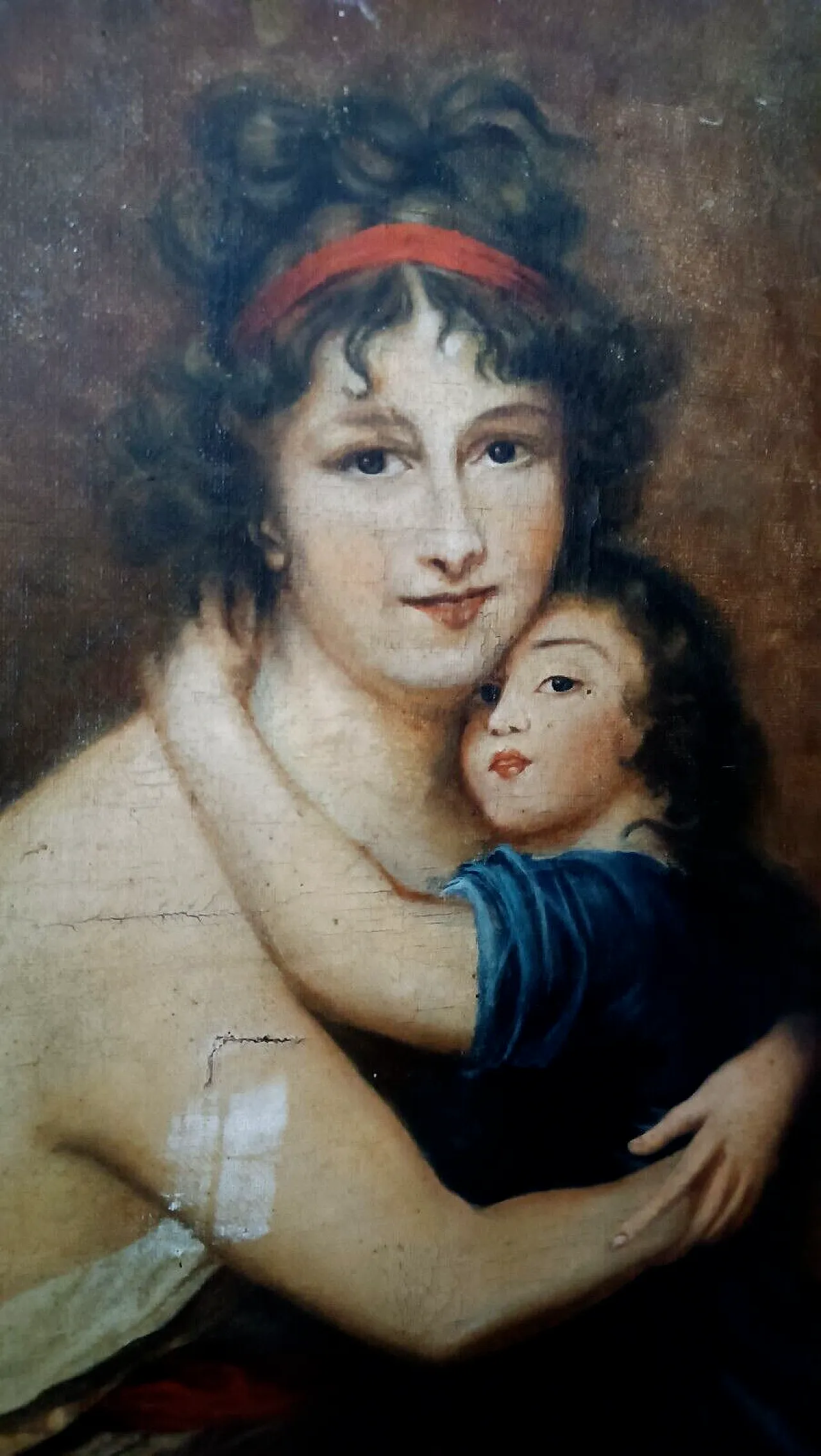 Ritratto di famiglia, olio su tela con cornice coeva, '800 4