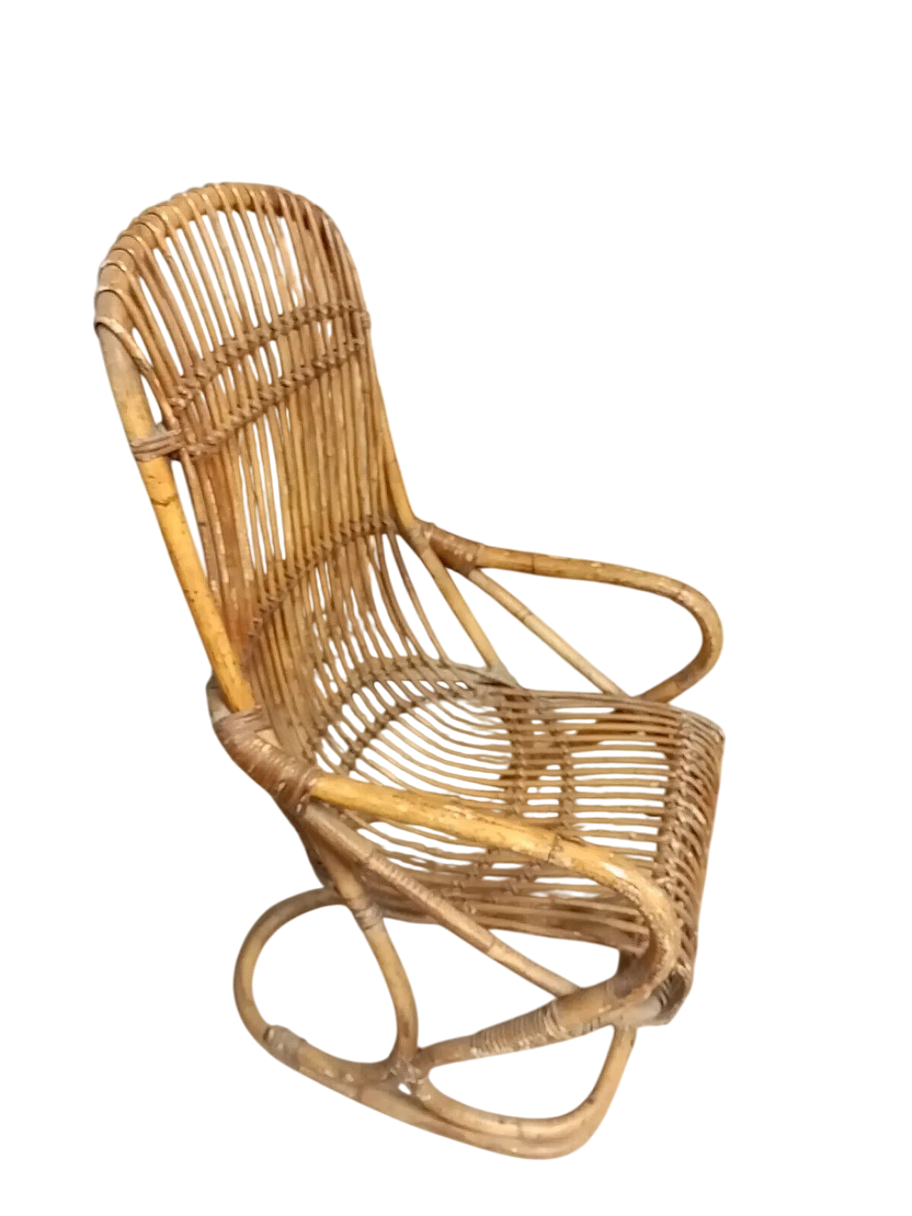 Poltrona in midollino e rattan, anni '70 11