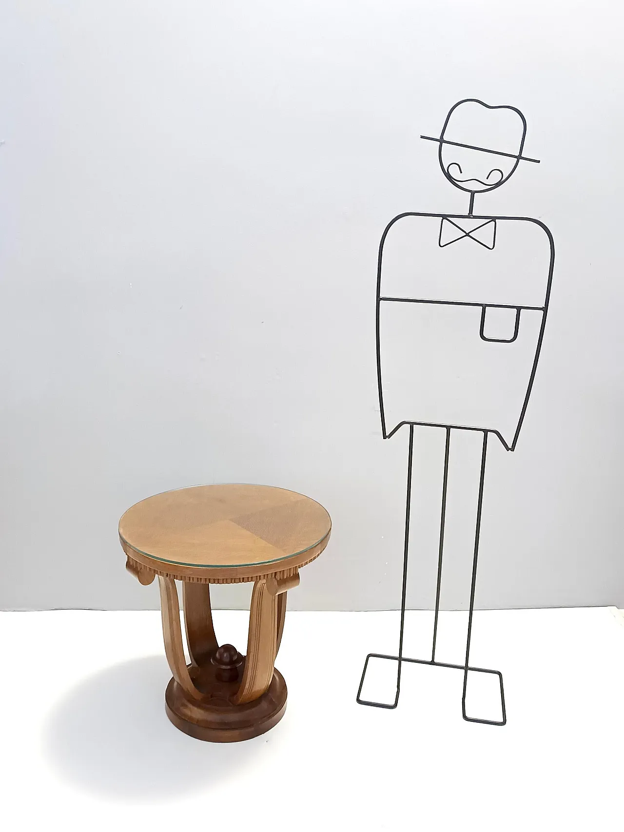 Tavolino rotondo in rovere e vetro Art Déco, anni '40 3