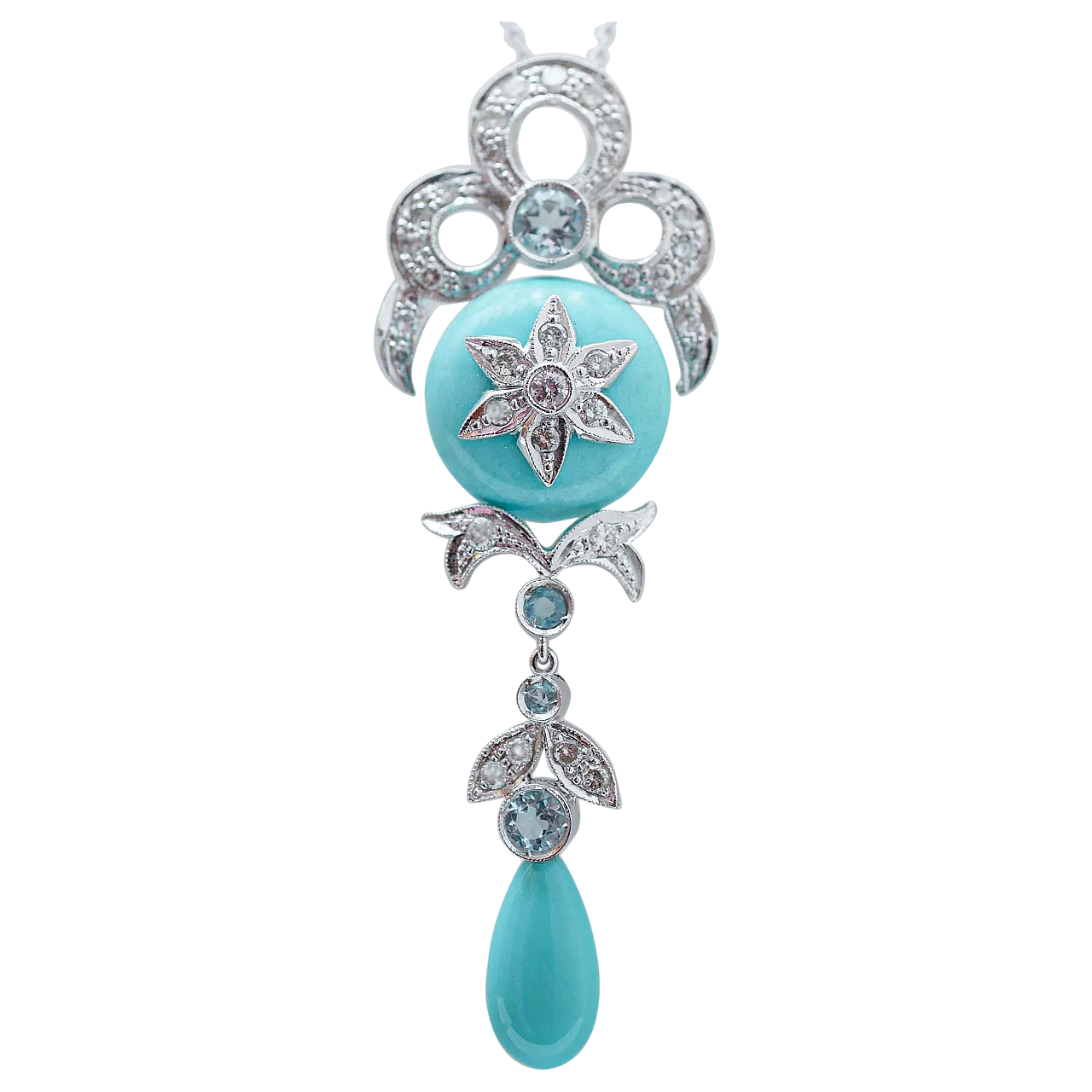 Collana in platino con turchese, topazi, diamanti, anni '70 7