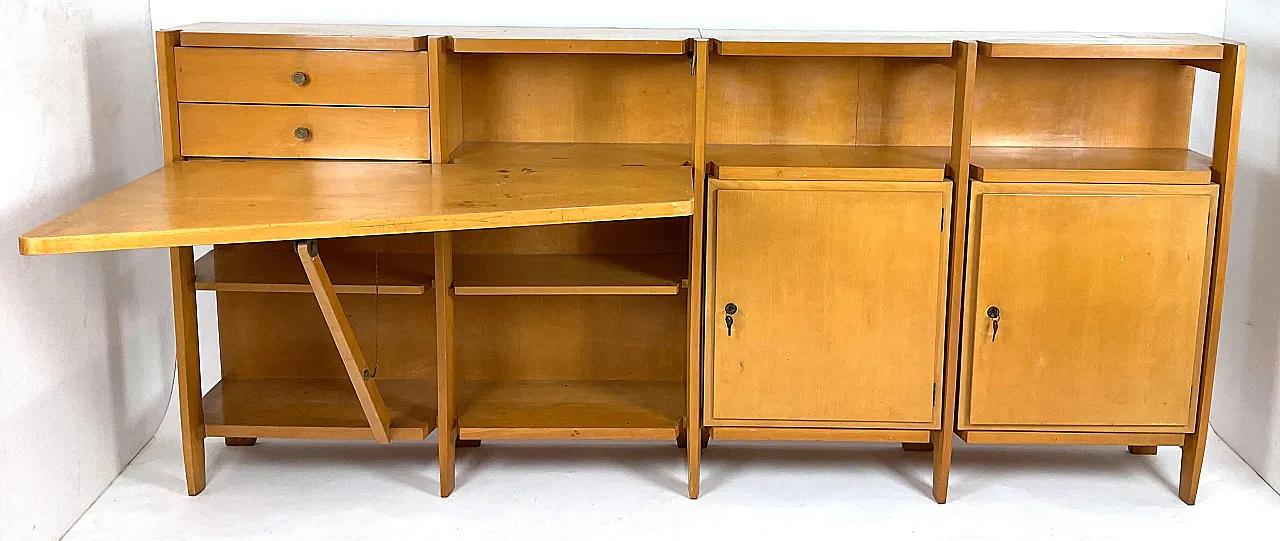 Cabinet with drop-down desk and hanging corner bookcase, 1950s 2