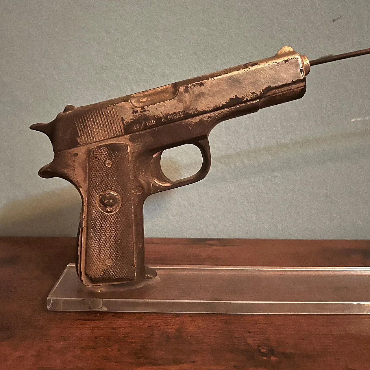 Gianni Pisan, table sculpture with gun, numbered 44/100, 1970s 3