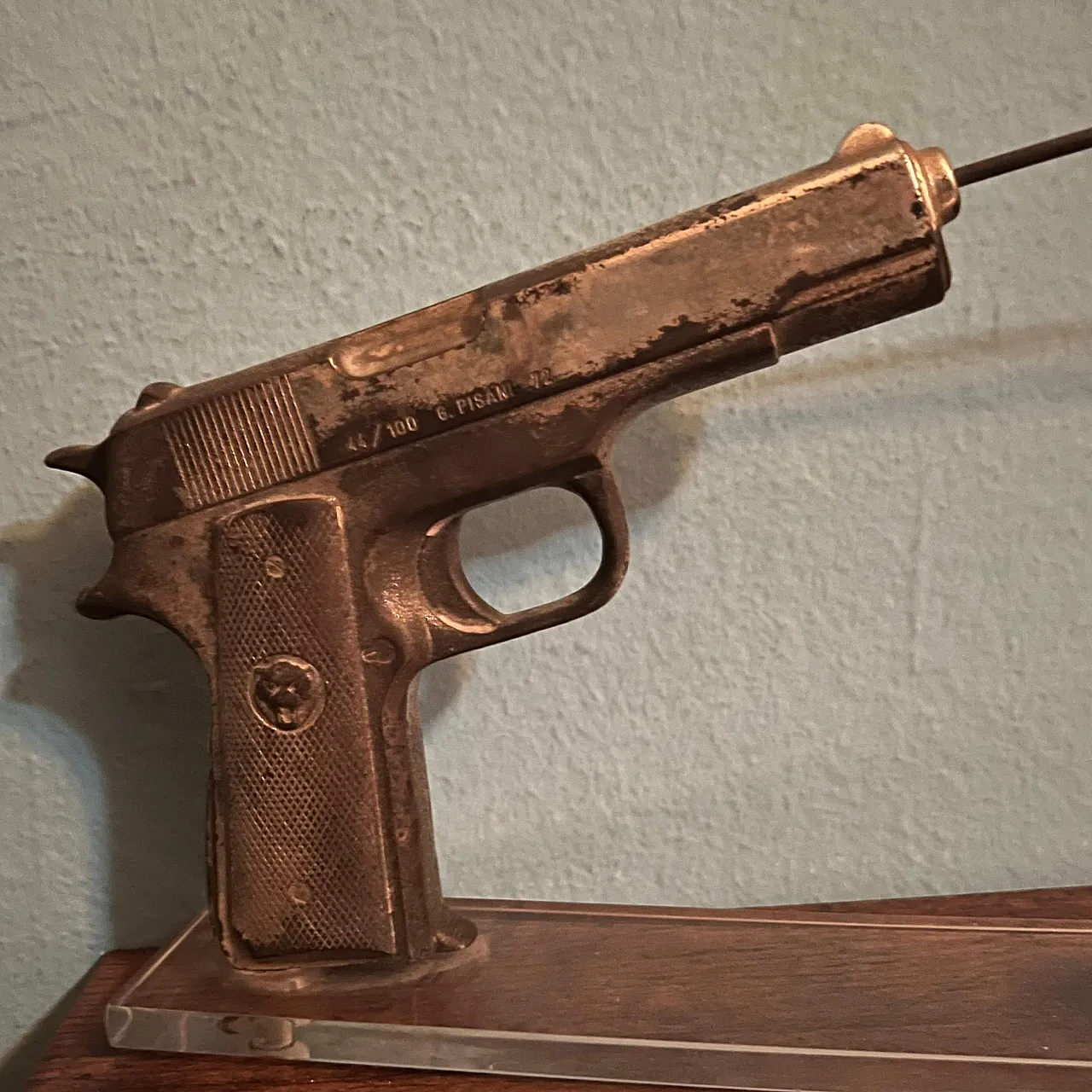Gianni Pisan, table sculpture with gun, numbered 44/100, 1970s 7