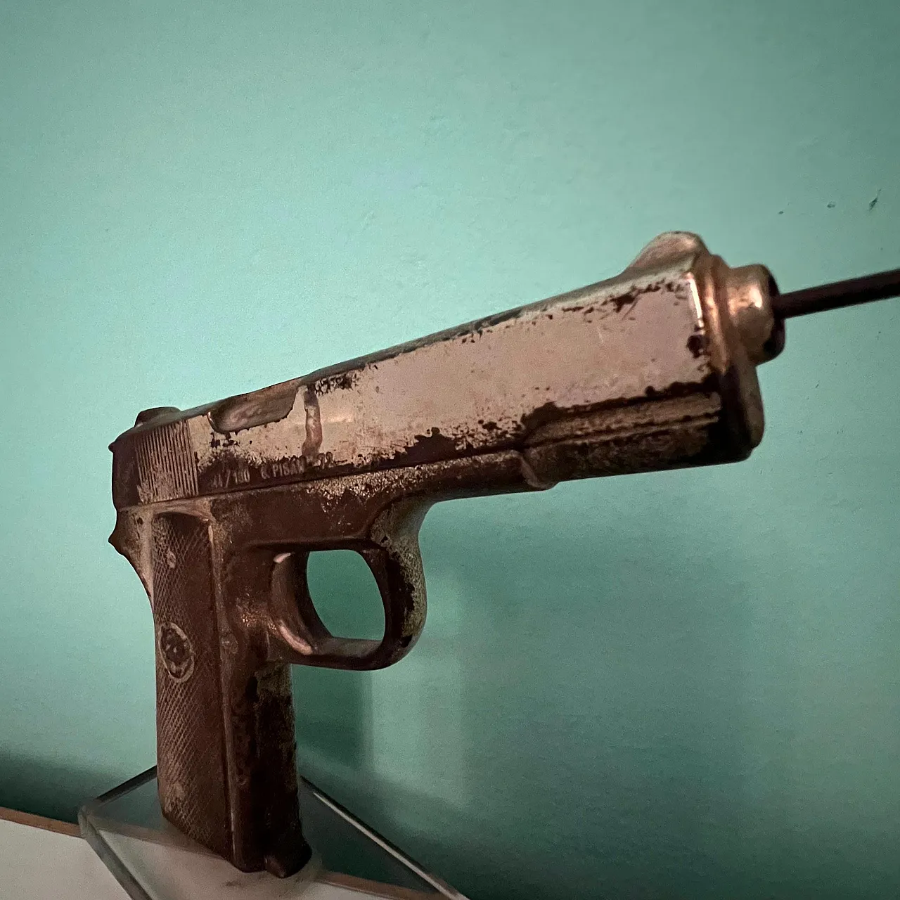 Gianni Pisan, table sculpture with gun, numbered 44/100, 1970s 17