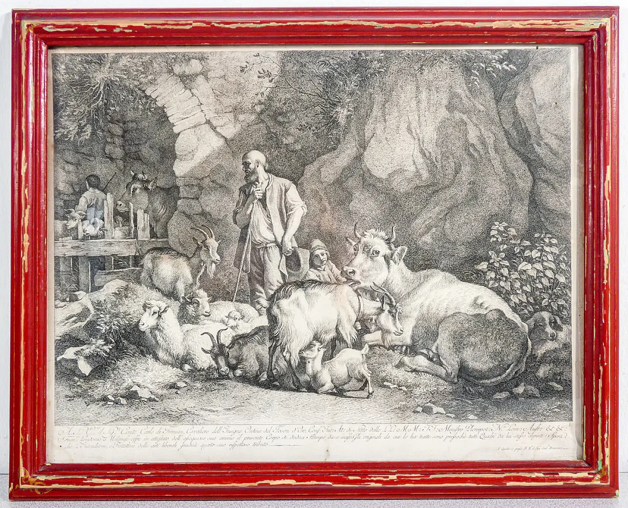 Scena Bucolica di Francesco Londonio, incisione ad acquaforte, '800 1