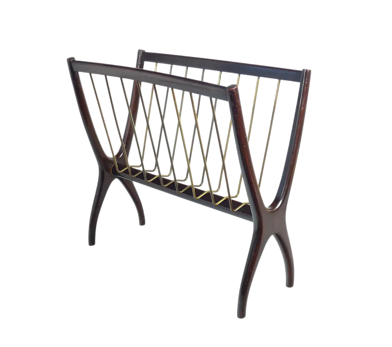 Magazine rack in wood and brass by Cesare Lacca, 1950s 9