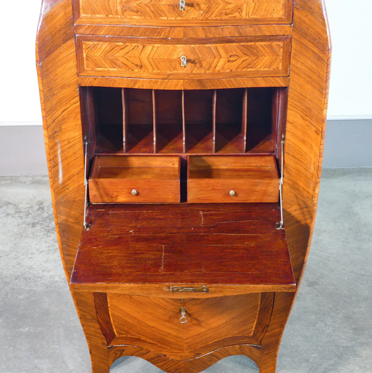 Secretaire, scrittoio Napoleone III con piano a ribalta, fine '800 8