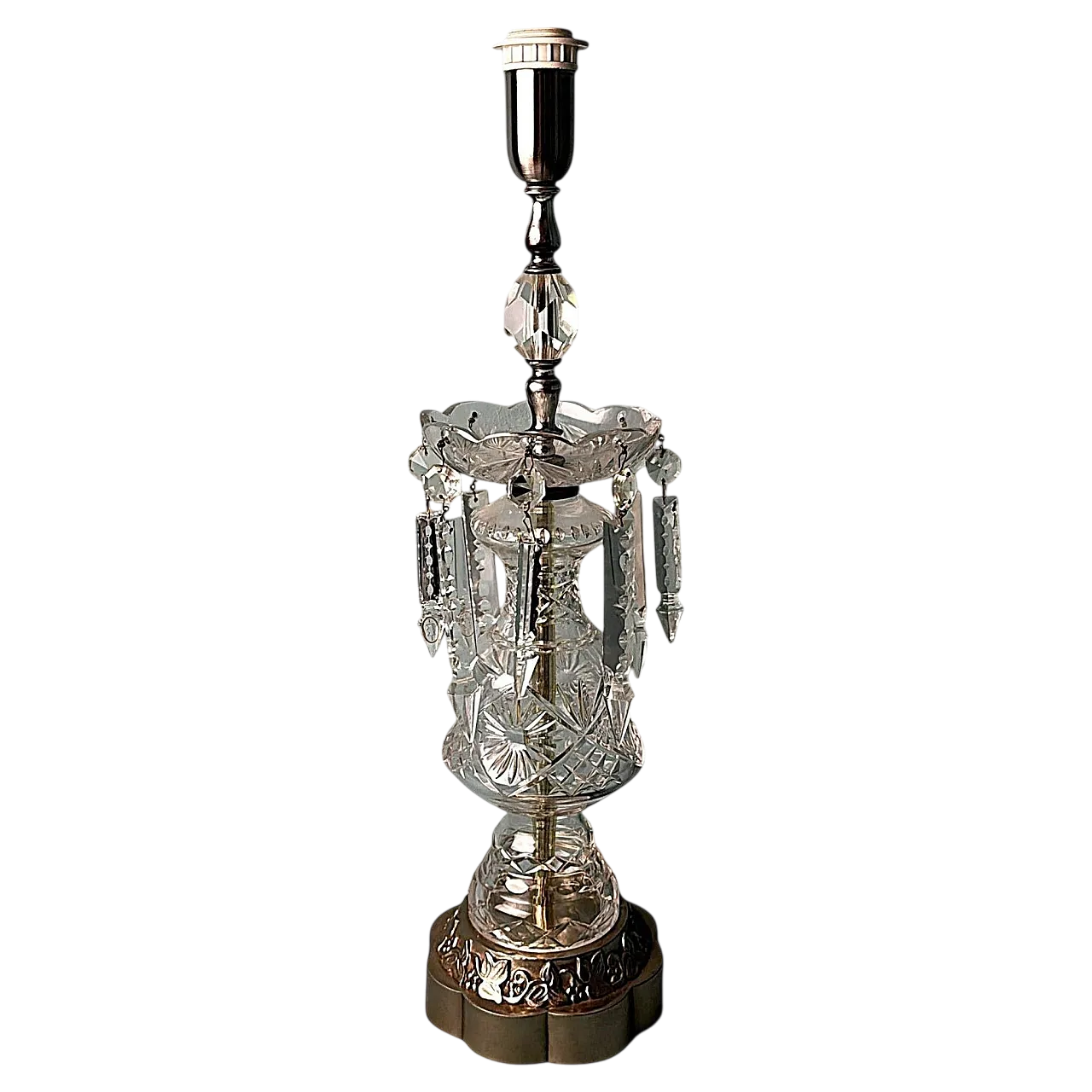Lampada da tavolo Luigi XVI con cristalli e base decorativa, '800 21