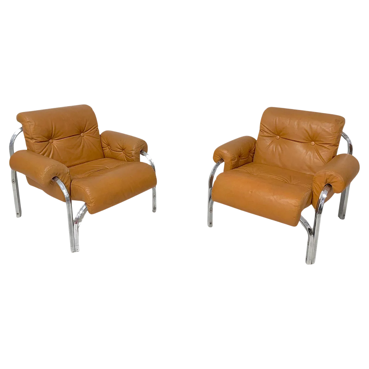 Coppia di poltrone in pelle, anni '70 15