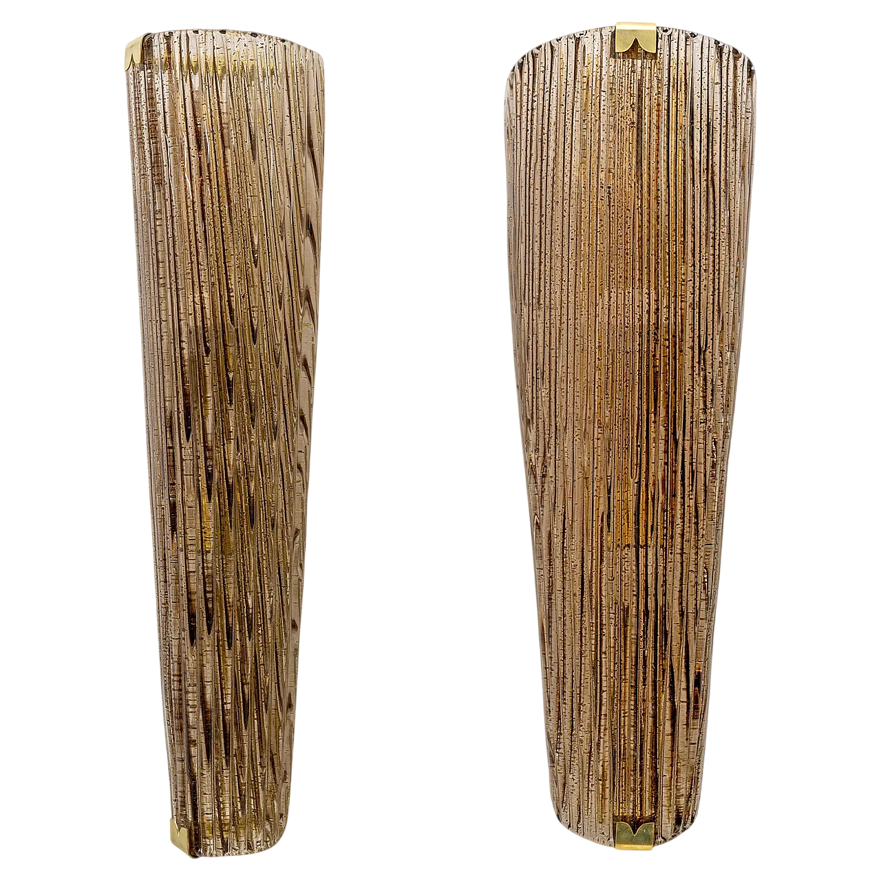 Pair of amber murano glass and brass sconces, 2000s 12