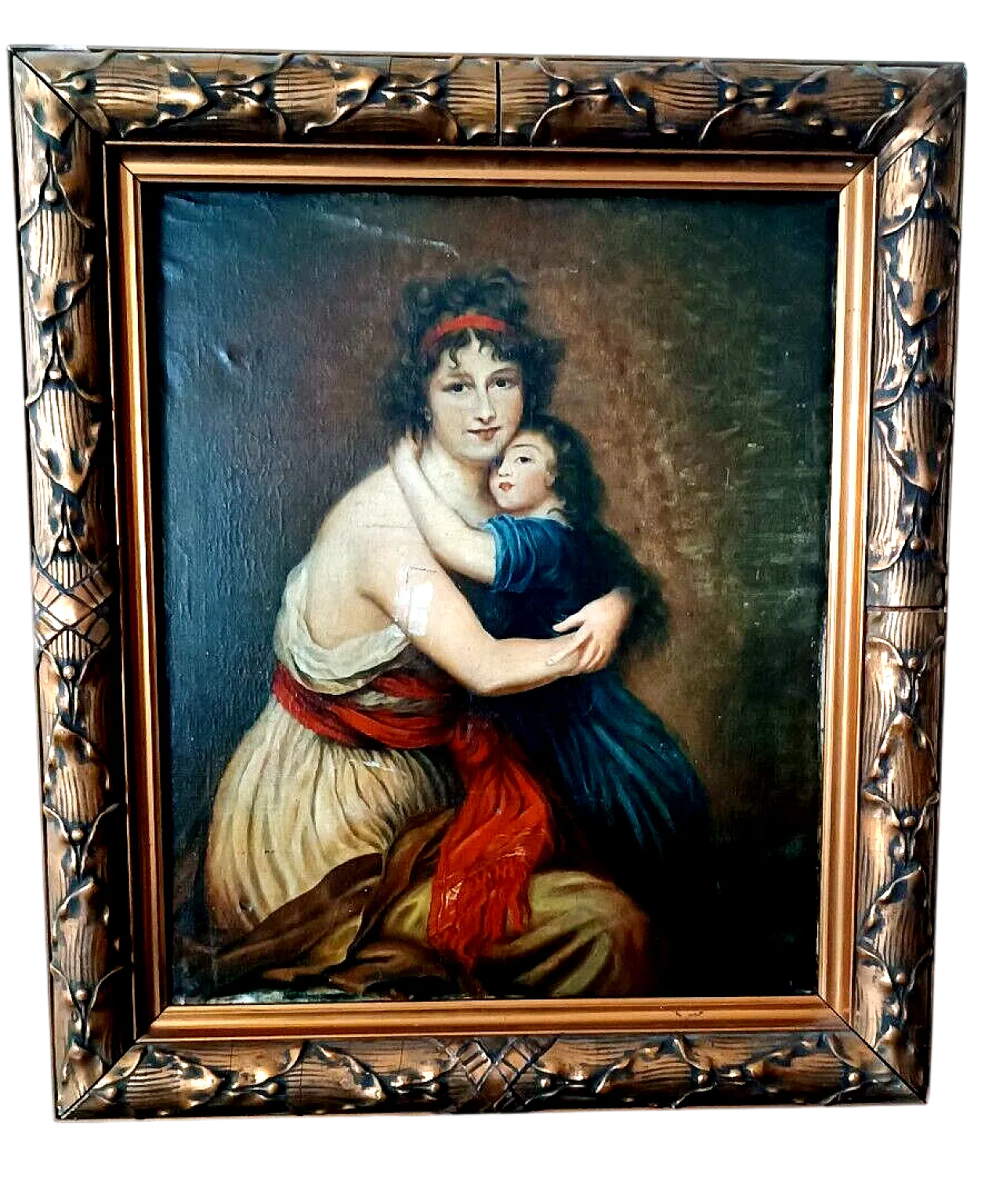 Ritratto di famiglia, olio su tela con cornice coeva, '800 11