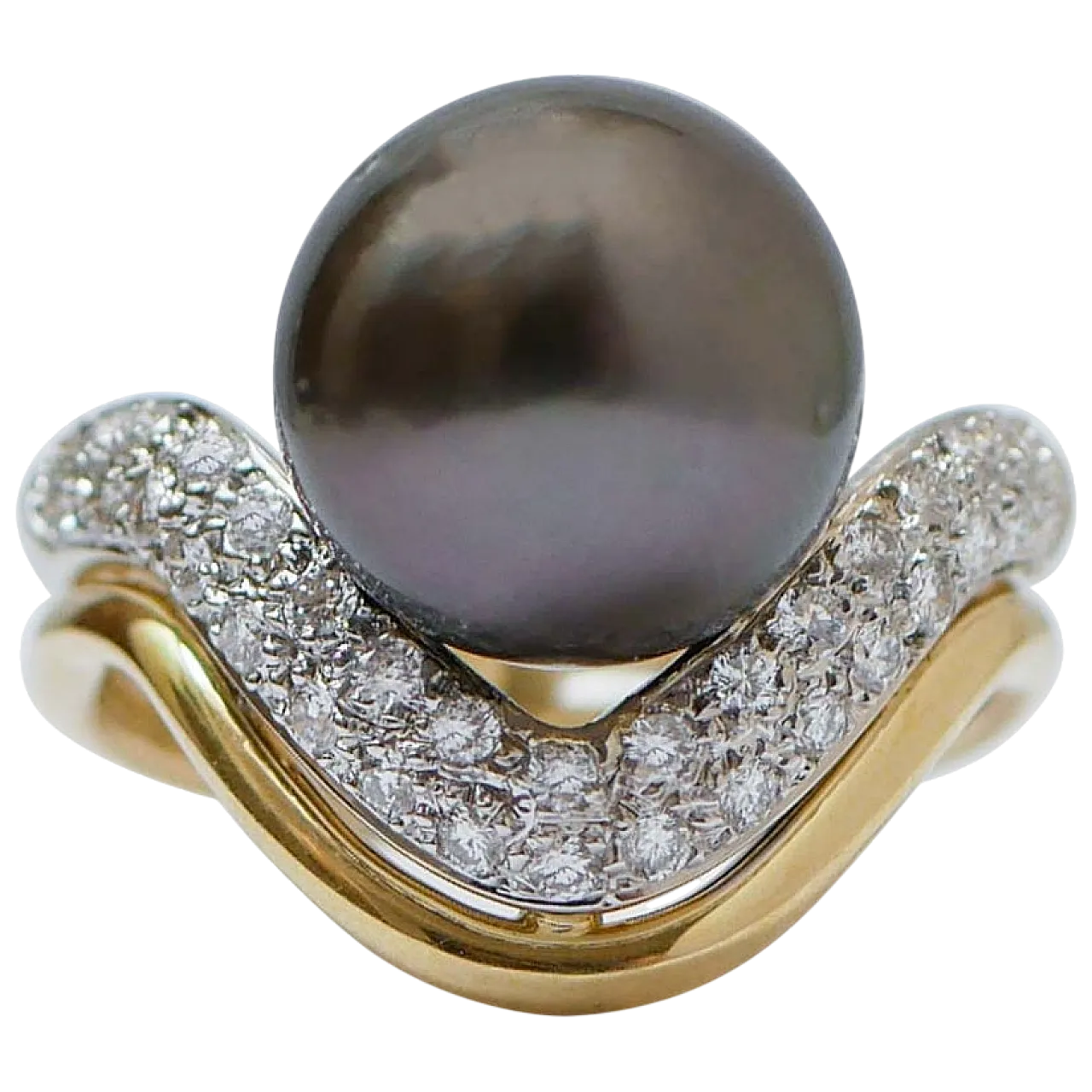 Tahiti pearl, diamonds, 18 karat yellow gold ring, 1960s 6