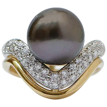 Tahiti pearl, diamonds, 18 karat yellow gold ring, 1960s
