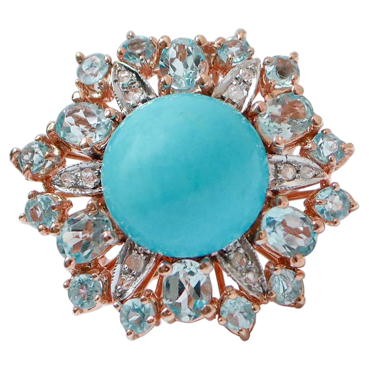 Anello in oro rosa e argento con topazi, magnesite, diamanti, anni '70 6