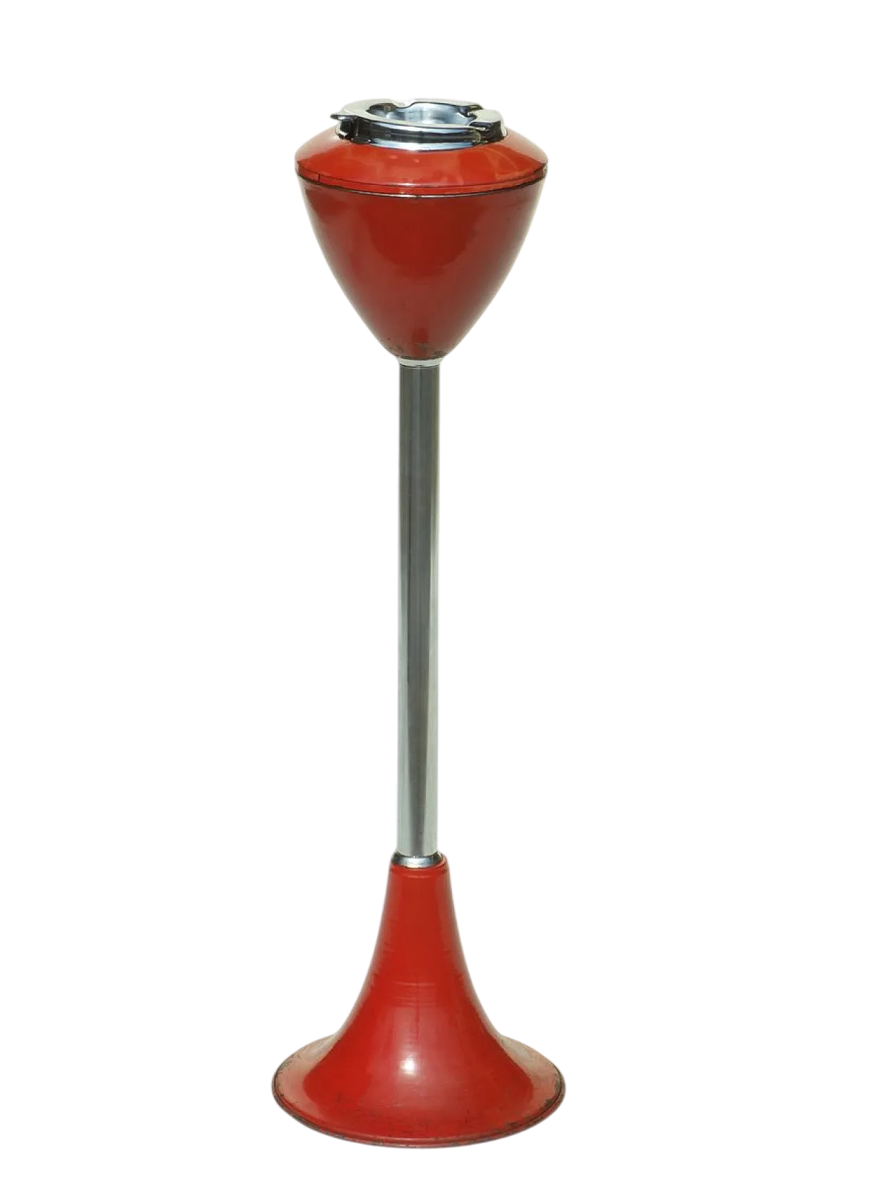 Posacenere Mid-Century rosso in metallo e acciaio, anni '50 7