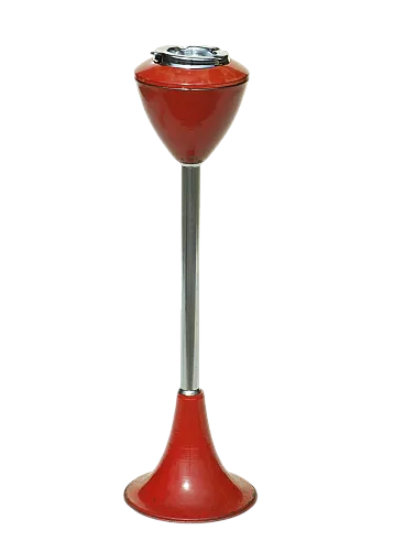 Posacenere Mid-Century rosso in metallo e acciaio, anni '50