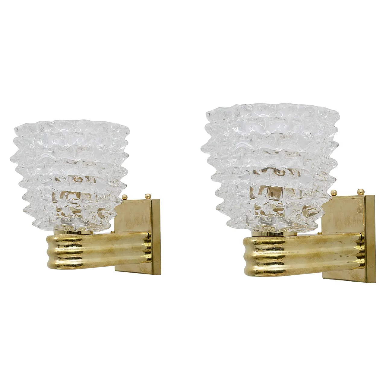 Pair of brass and glass wall sconces by Barovier and Toso, 2000s 1