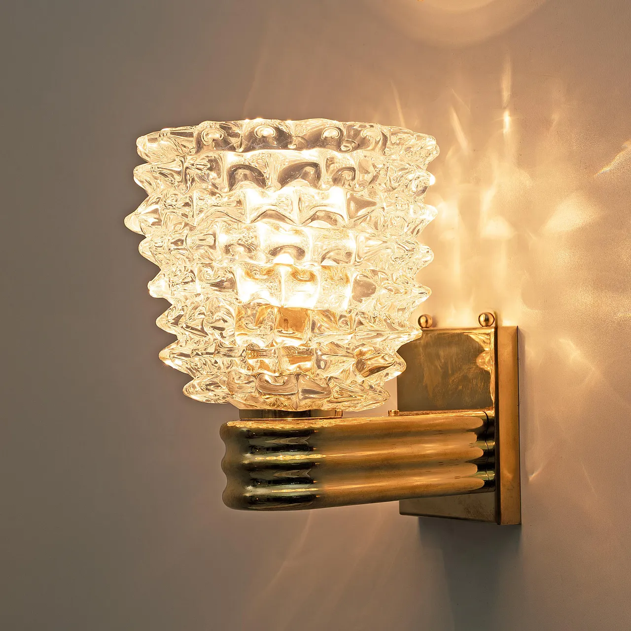 Pair of brass and glass wall sconces by Barovier and Toso, 2000s 3