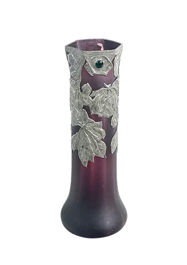 Vaso in vetro soffiato e metallo, primo '900