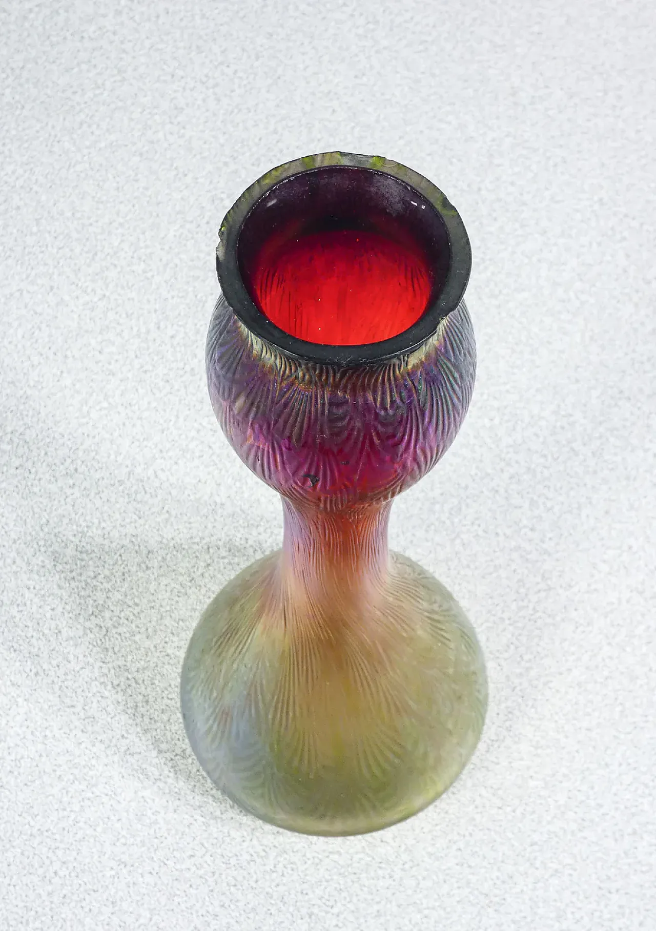 Vaso solifiore in vetro soffiato iridescente, primo '900 6