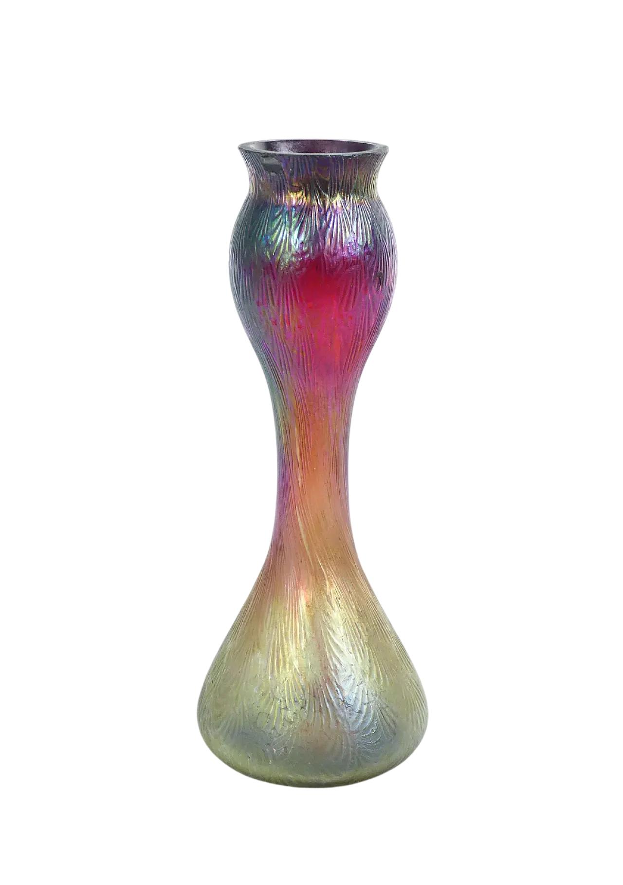 Vaso solifiore in vetro soffiato iridescente, primo '900 15