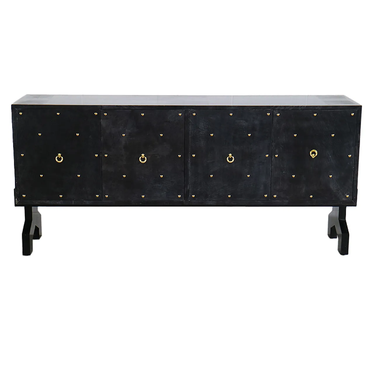 Credenza quattro ante in pergamena nera, anni '90 1