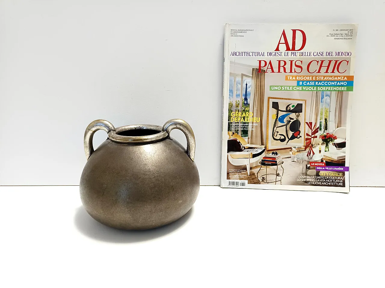 High-Quality Art Deco Burnished Silvered Brass Vase, 40s 3