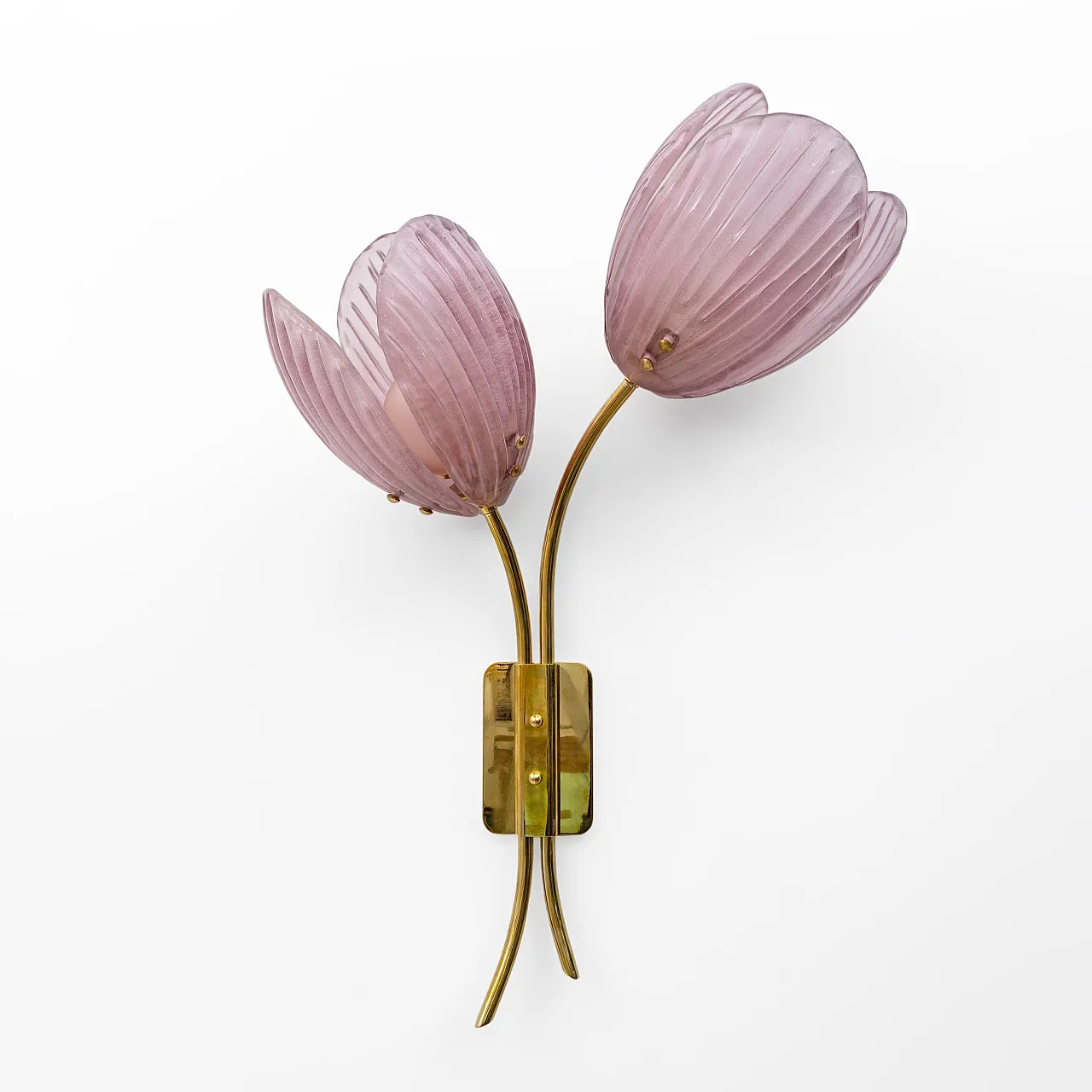 Pair of Tulips Murano glass and brass sconces, 2000s 3