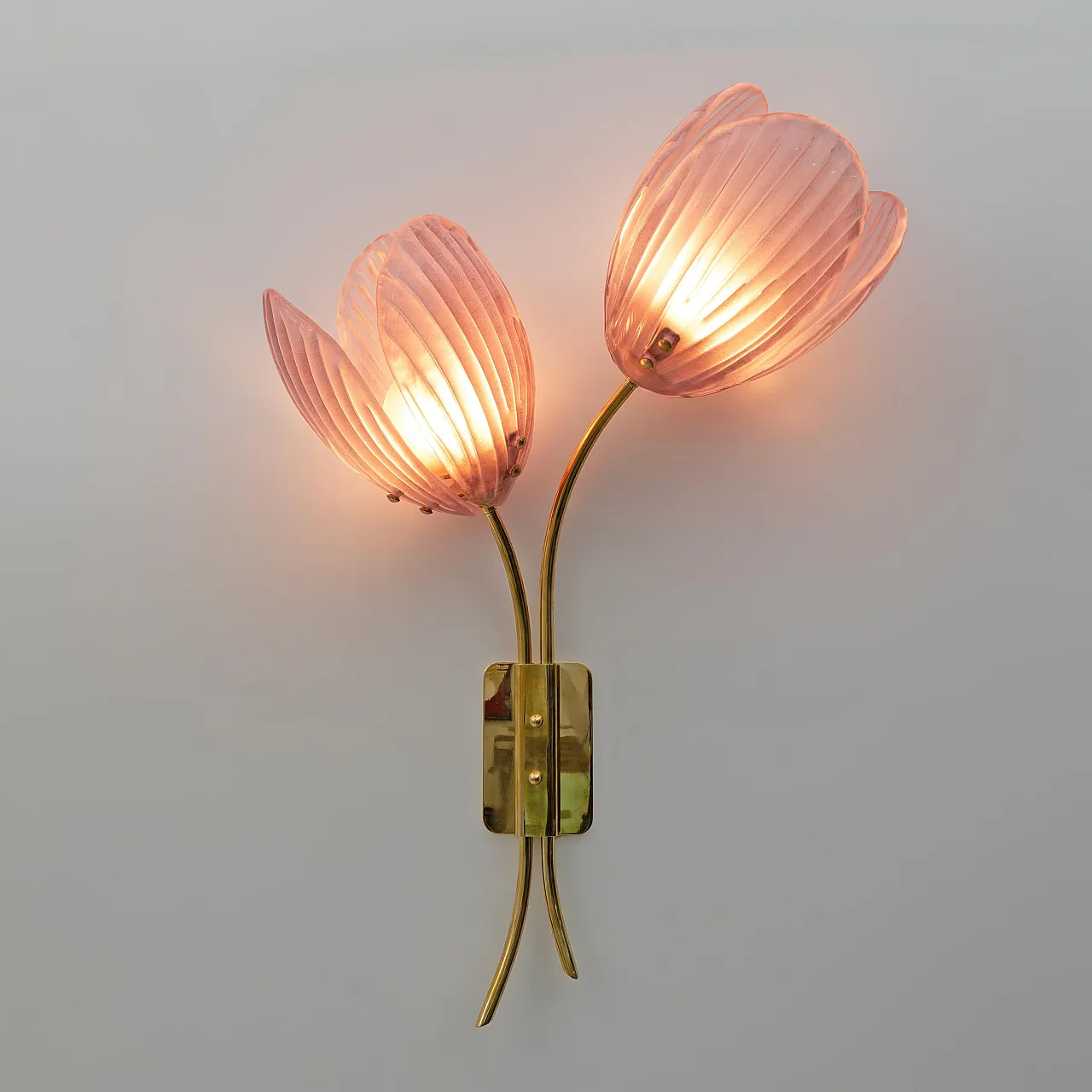 Pair of Tulips Murano glass and brass sconces, 2000s 5