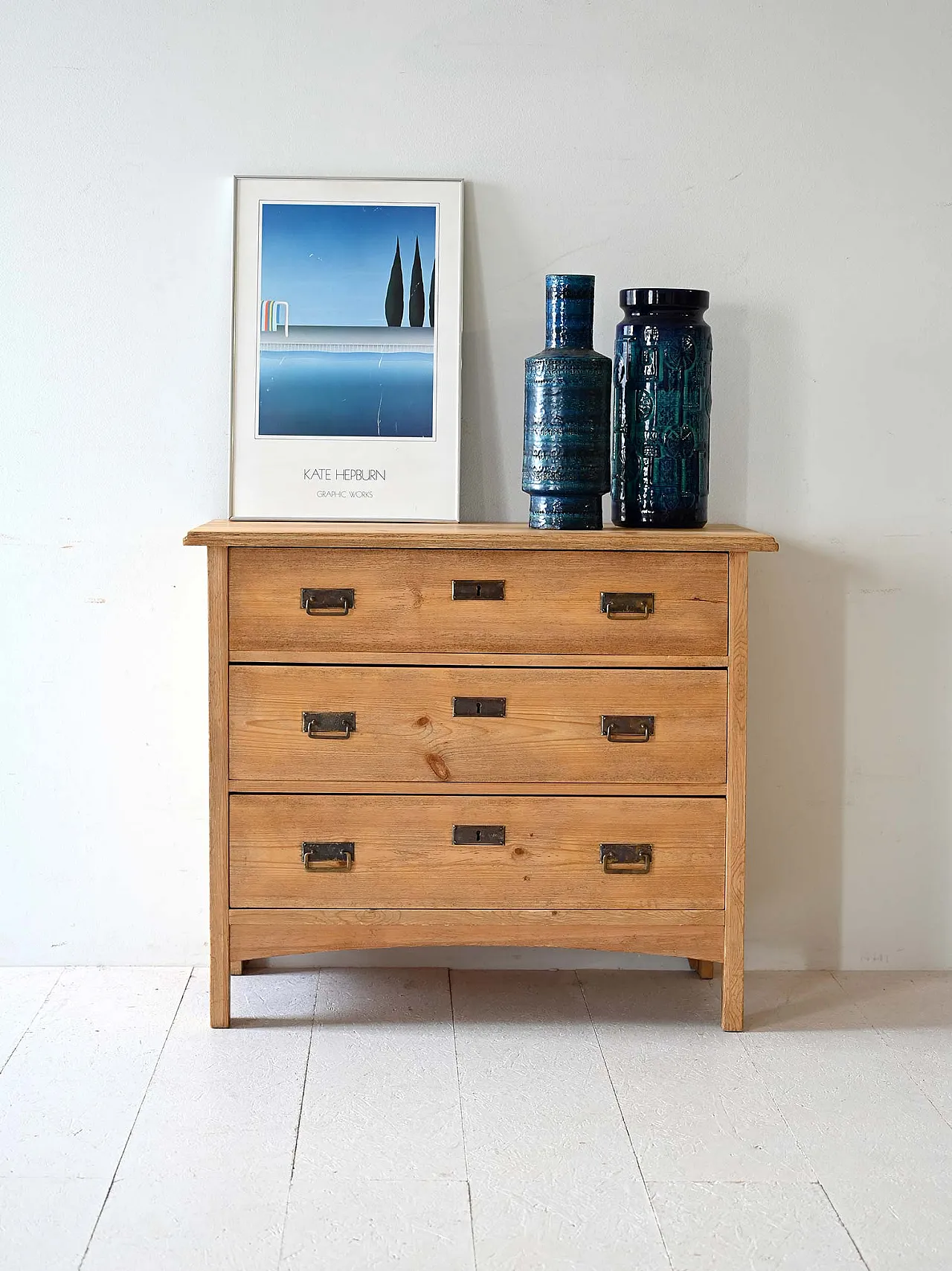 Scandinavian wooden chest of wood with iron handles 1