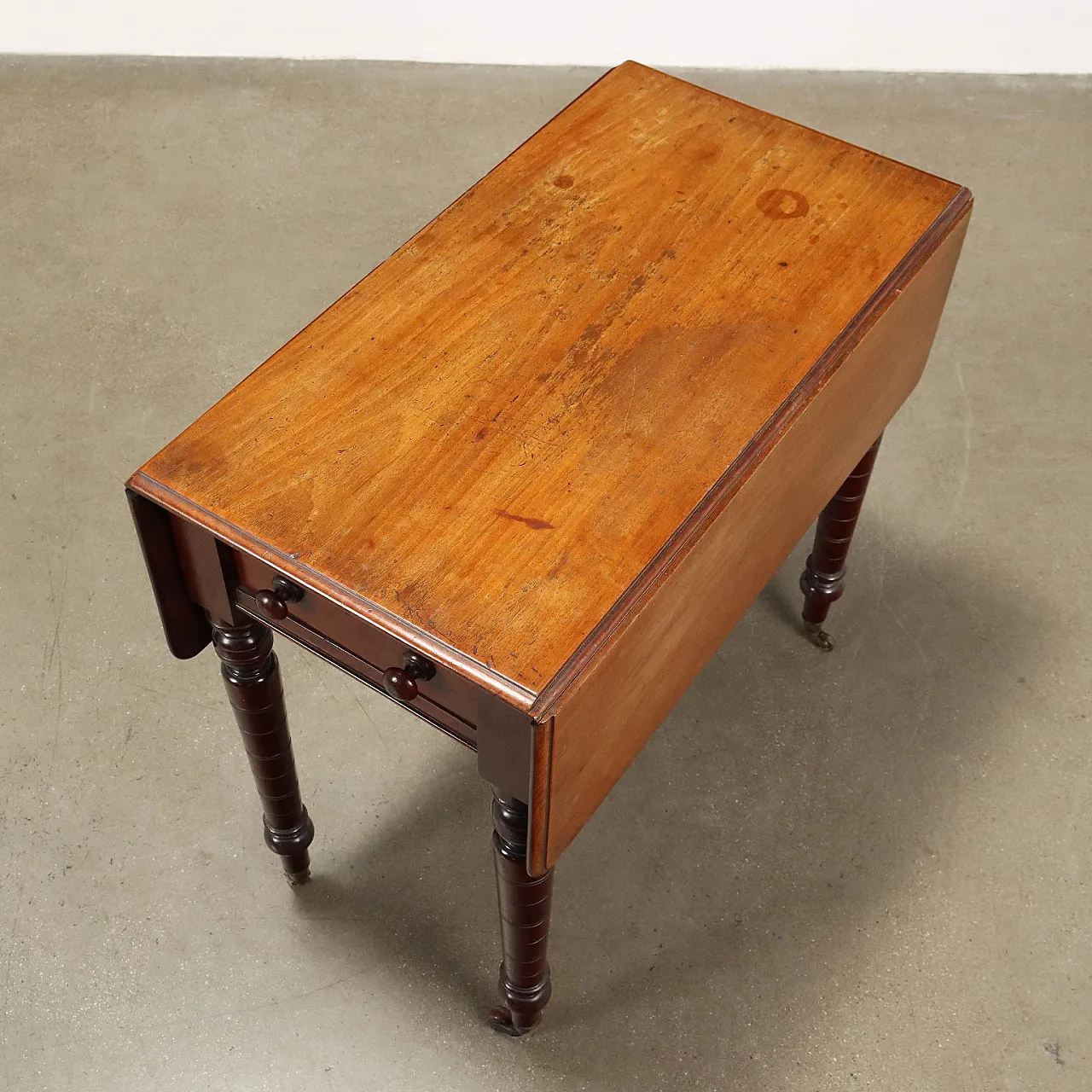 Tavolino a bandelle in mogano con cassetti, '800 4