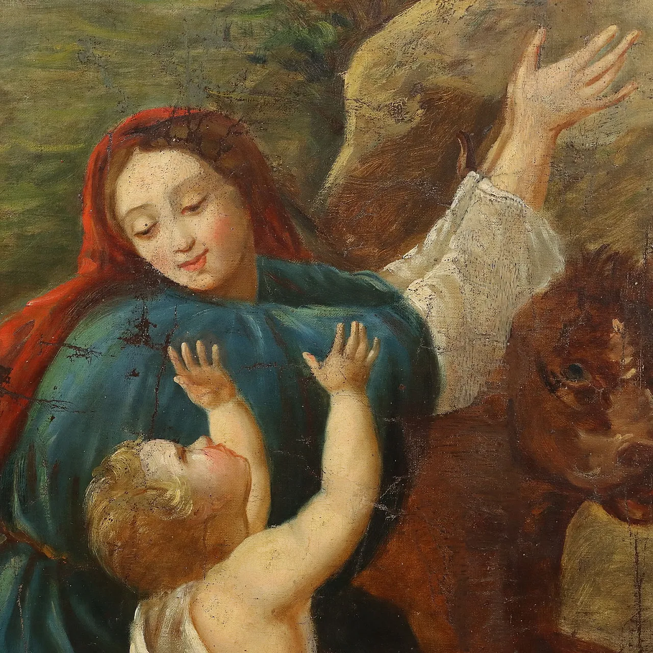 Woman, child and ox, oil painting on canvas, 19th century 3