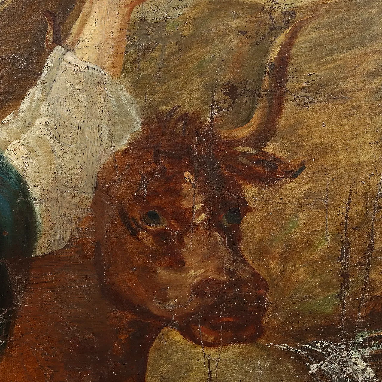 Woman, child and ox, oil painting on canvas, 19th century 6