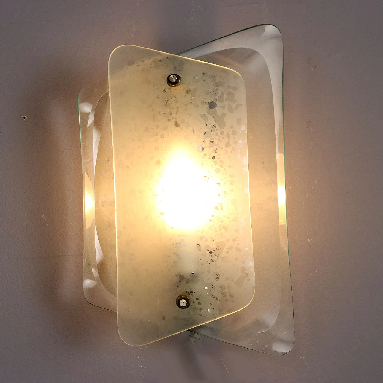 Brass and glass wall lamp, 1960s 1