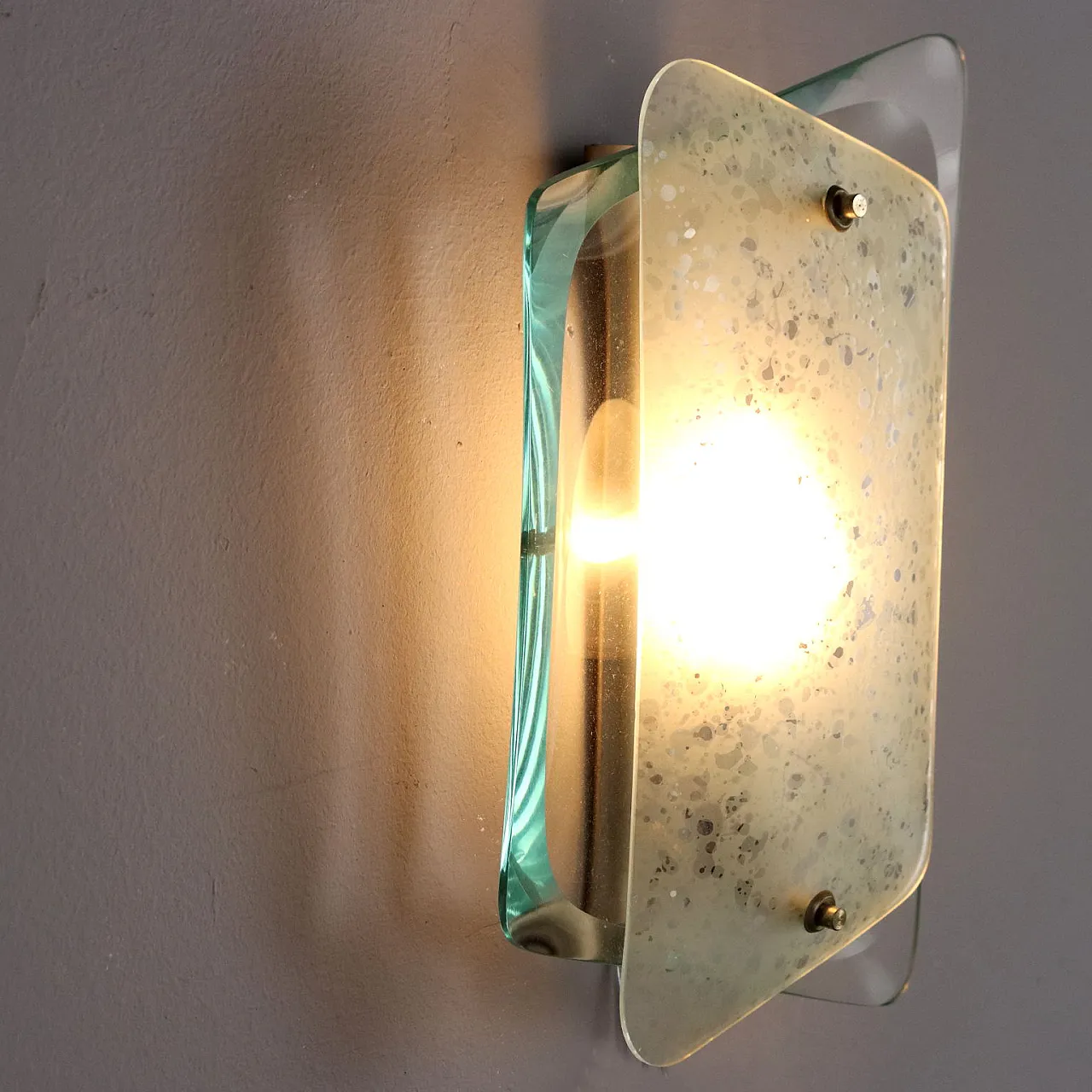 Brass and glass wall lamp, 1960s 4