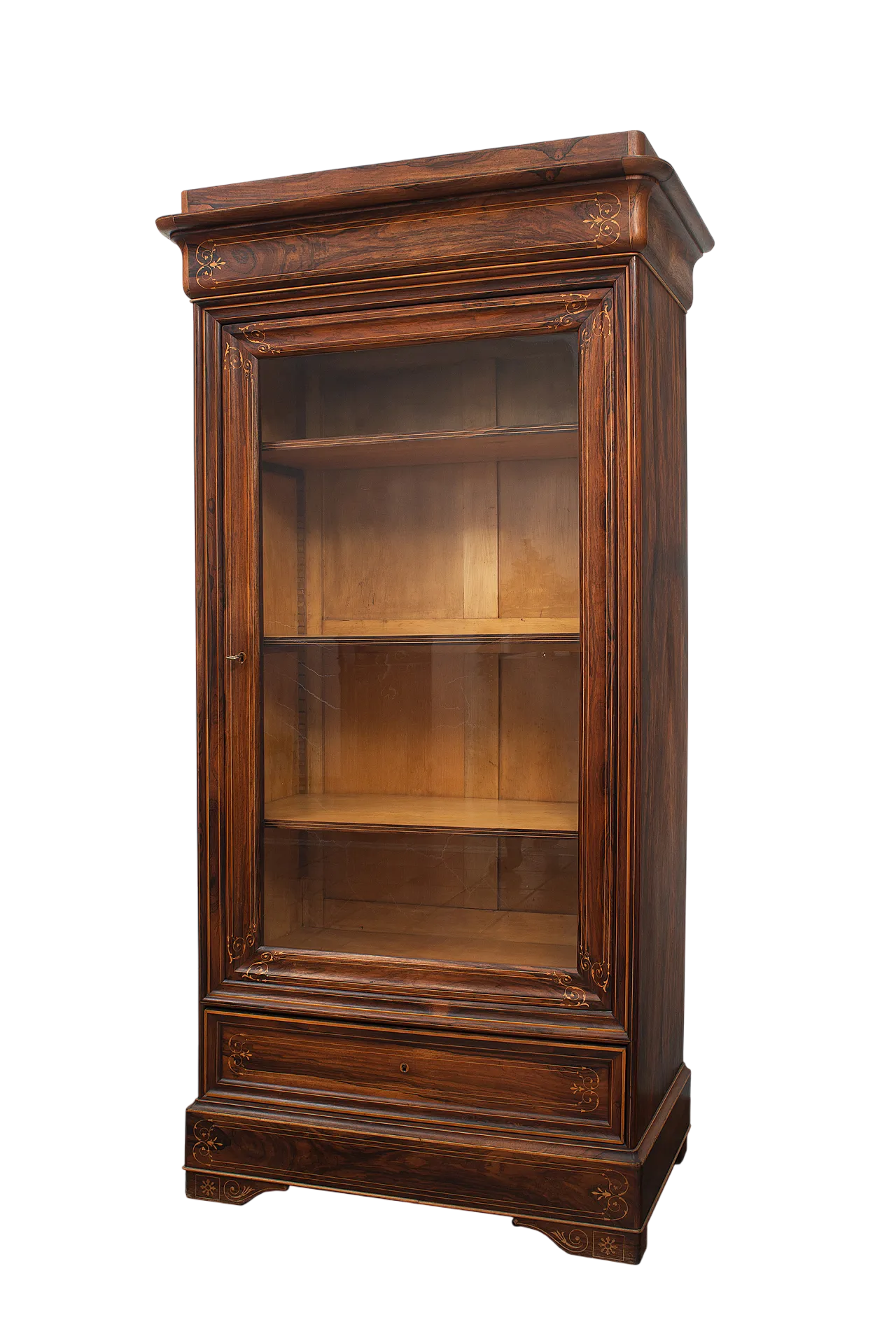 French showcase in precious exotic woods, 19th century 6