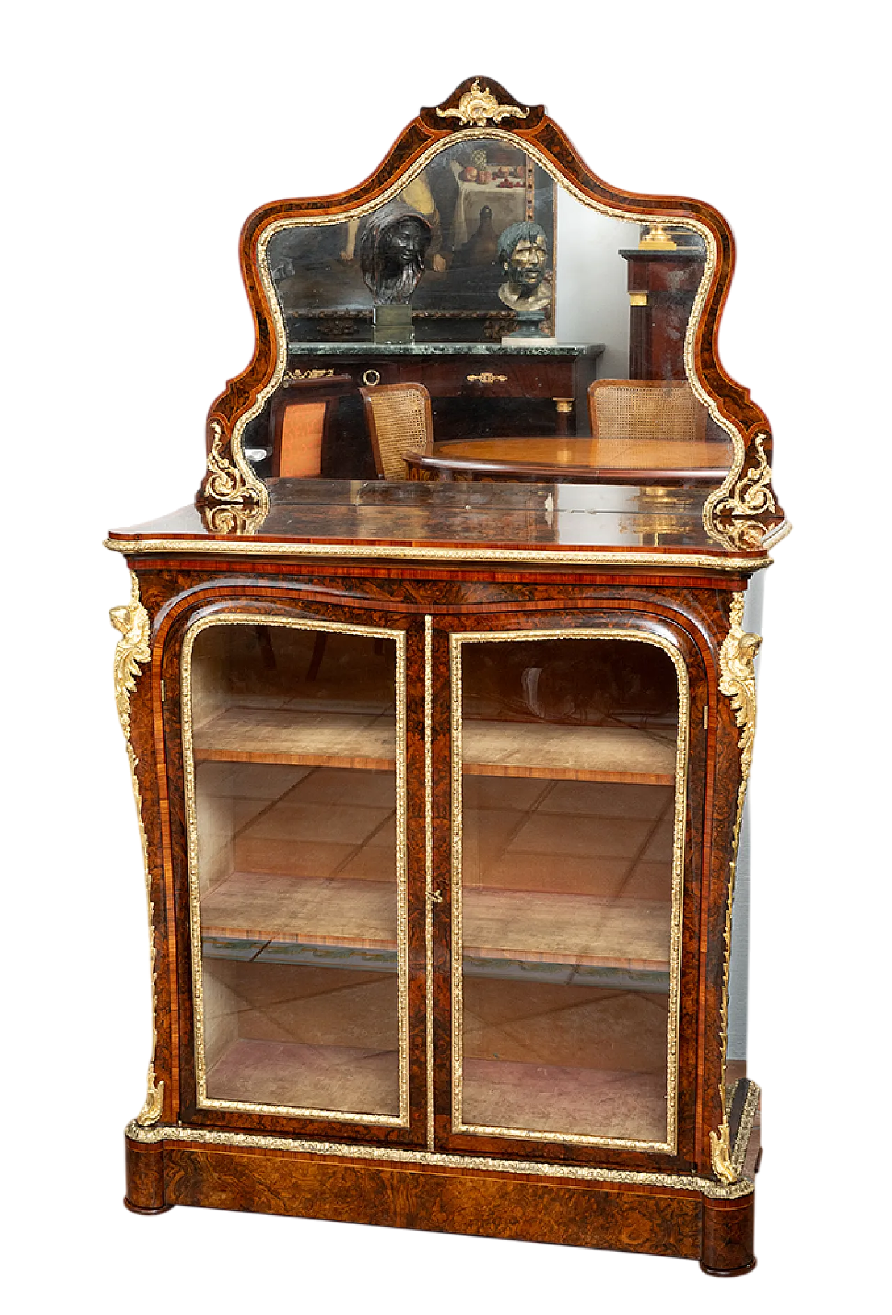 Victorian showcase in walnut root with grafts of elements, 19th centur 9