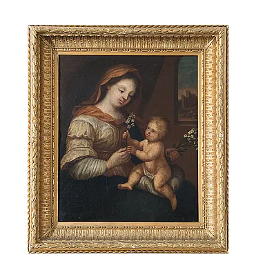 Painting oil on canvas Madonna and Child, Lombardi, 18th century