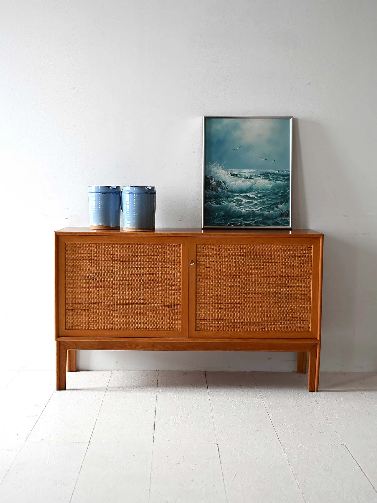 Scandinavian Cabinet in oak with rattan doors 1