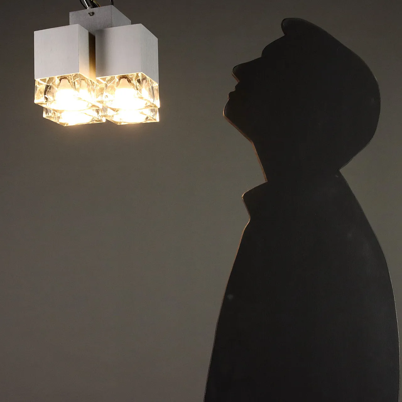 Lampadario in alluminio e vetro, anni '70 2