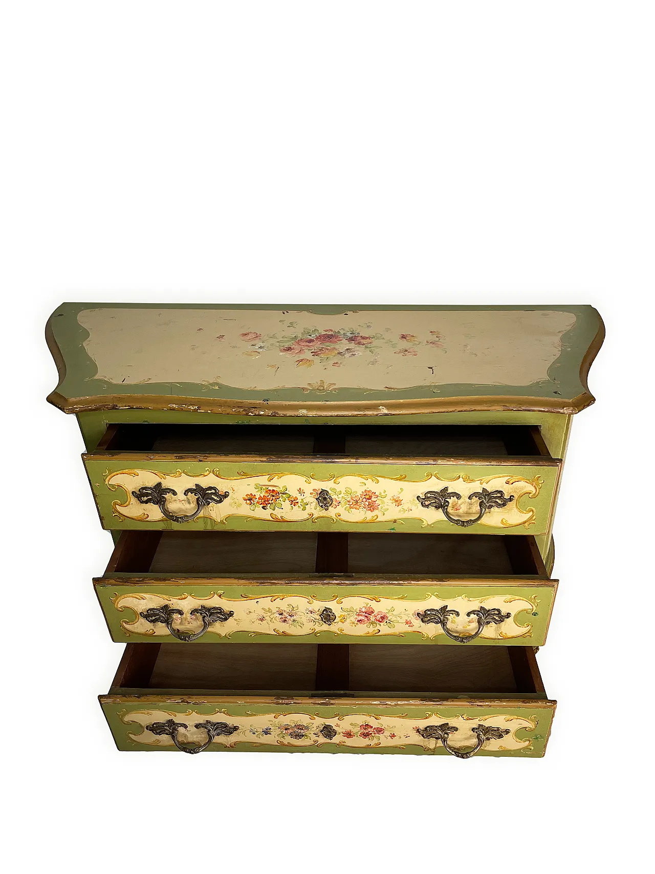 Italian Venetian style Hand Paintedchest of drawers, 50s 9