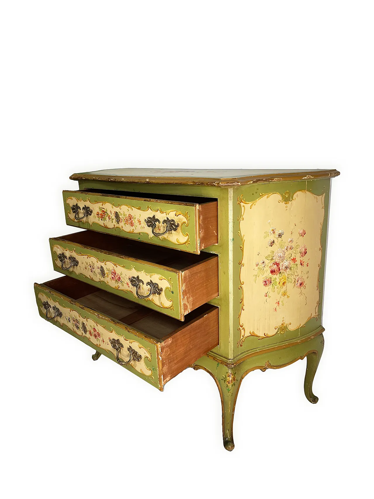 Italian Venetian style Hand Paintedchest of drawers, 50s 10