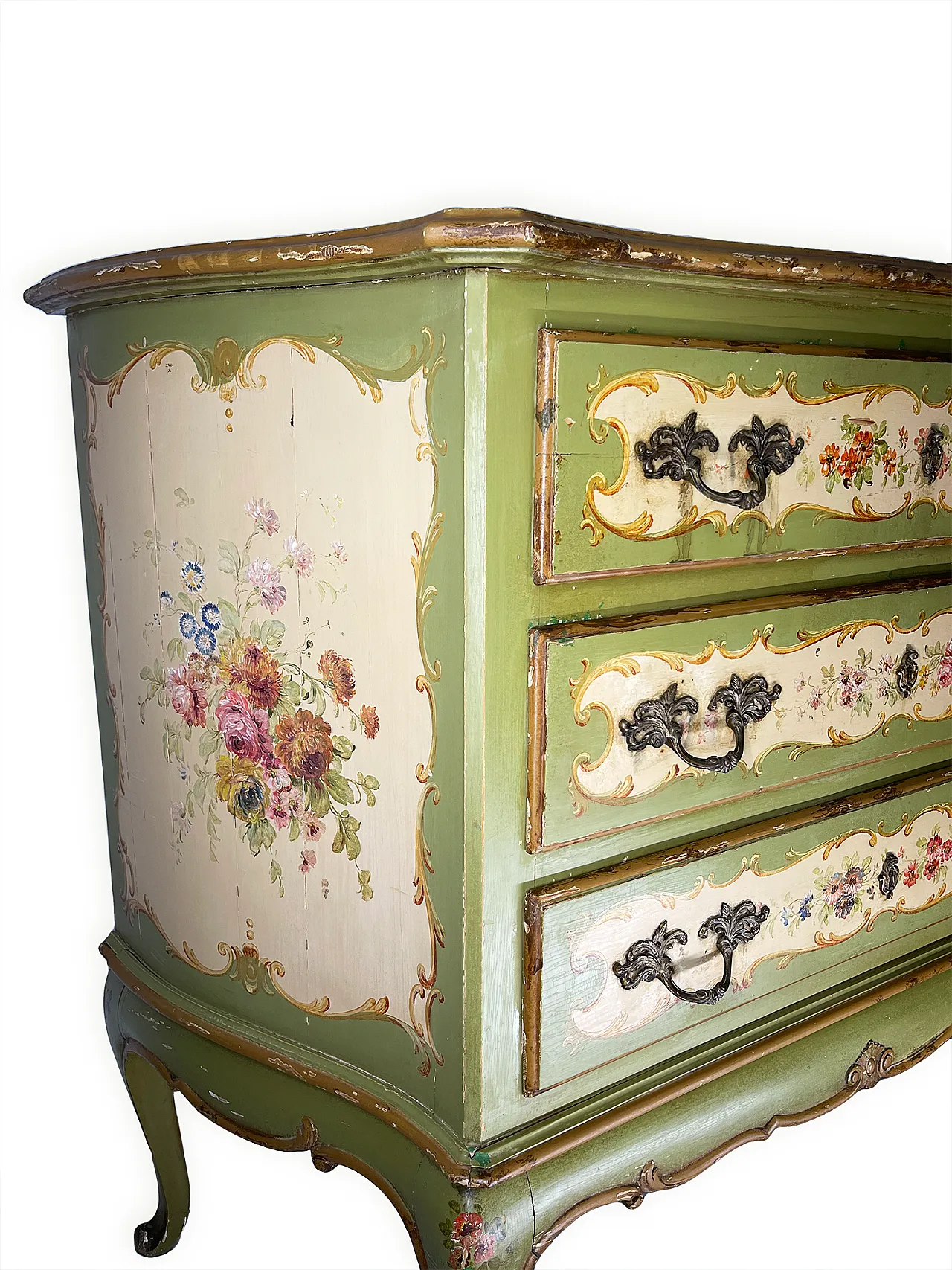 Italian Venetian style Hand Paintedchest of drawers, 50s 15