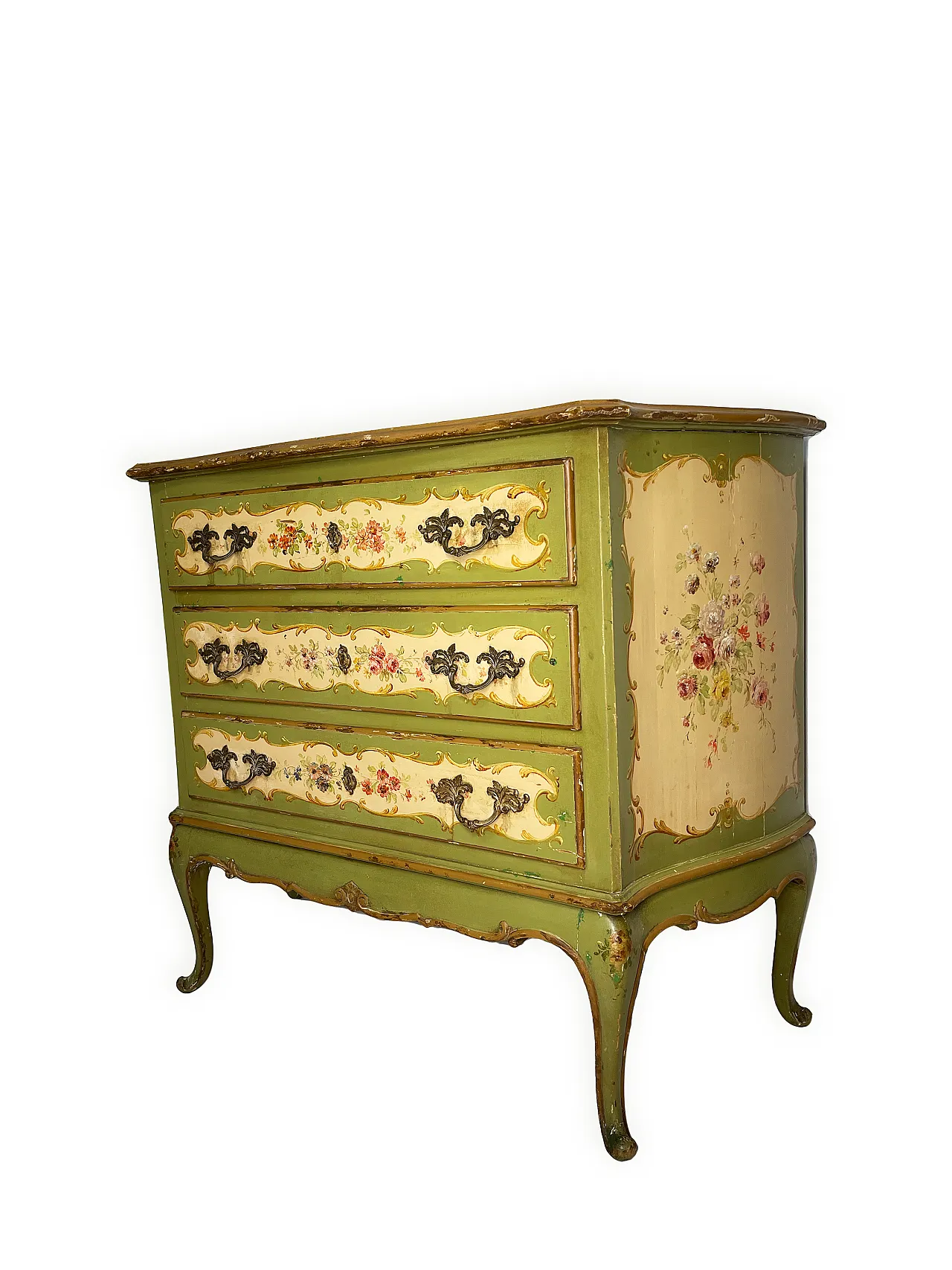 Italian Venetian style Hand Paintedchest of drawers, 50s 17