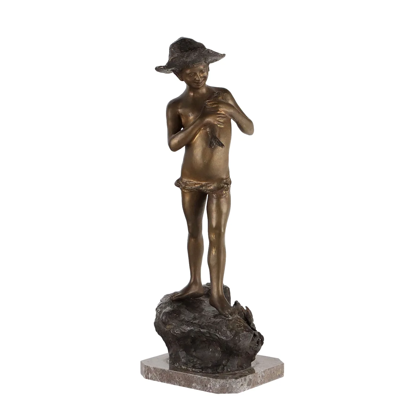 Giovanni Varlese, young fisherman, bronze sculpture, early 20th century 1