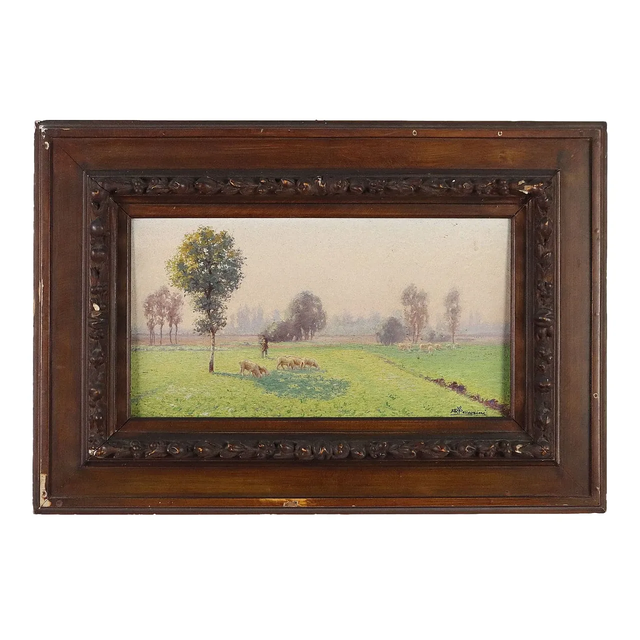 Paesaggio di Campagna con Gregge, olio su tavola, fine '800 1
